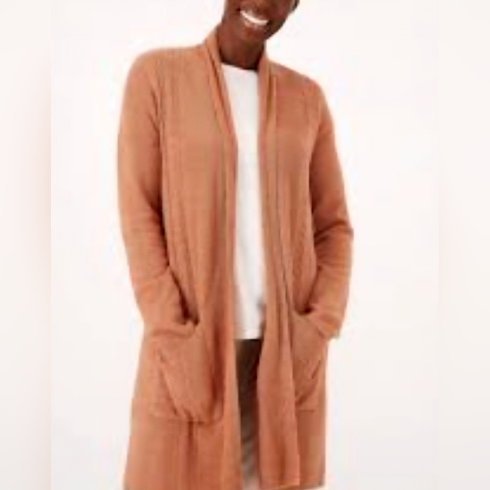 Barefoot Dreams Women's Long Cozy Chic Lite Cardigan in Rust large